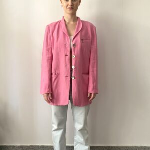 Różowa marynarka o dłuższym kroju 100% len - obrazek 3