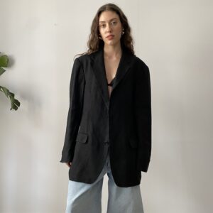Czarna lniana marynarka oversize - obrazek 5