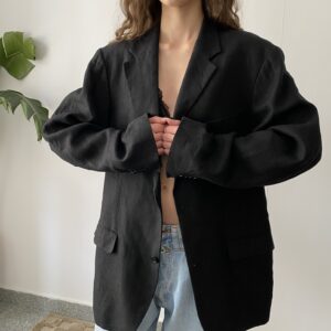 Czarna lniana marynarka oversize - obrazek 2