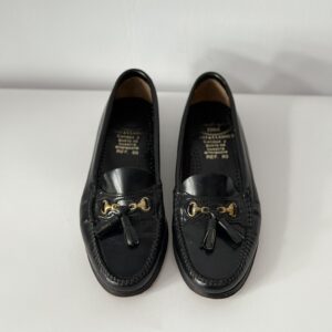 Skórzane czarne mokasyny z chwostami